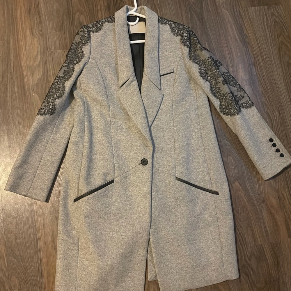 Jason Wu wool knee length jacket with lace and leather detail- worn once.
